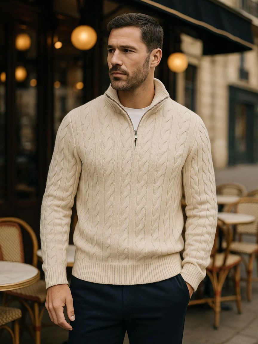 Herren Strickpullover – Essentieller Half Zip Freizeit Strick